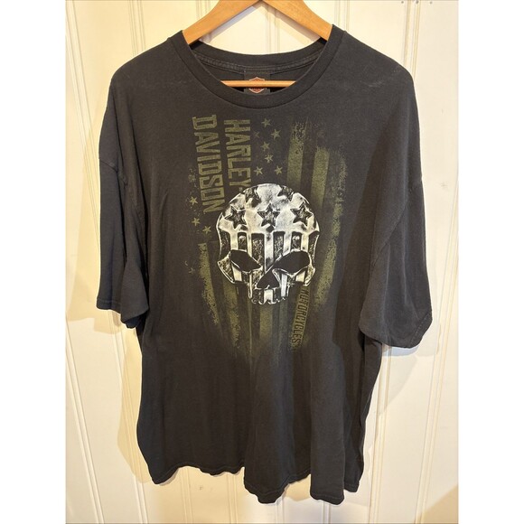 Harley-DavidsonHD  Mens 3XL XXXL Black T-Shirt Patriotic Skull & Flag Delaware - Picture 1 of 10